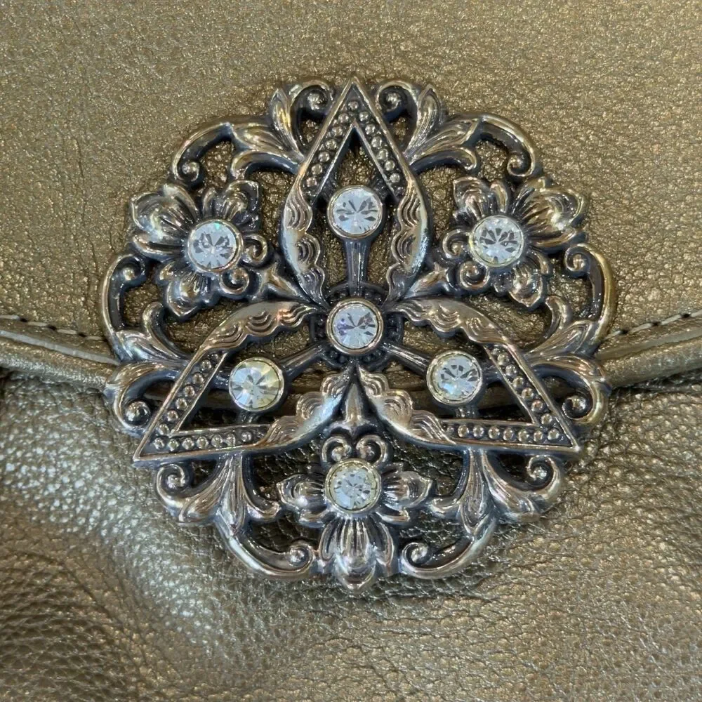 Brighton Empress Gold Leather Clutch Shoulder Bag Jeweled Swarovski Crystals